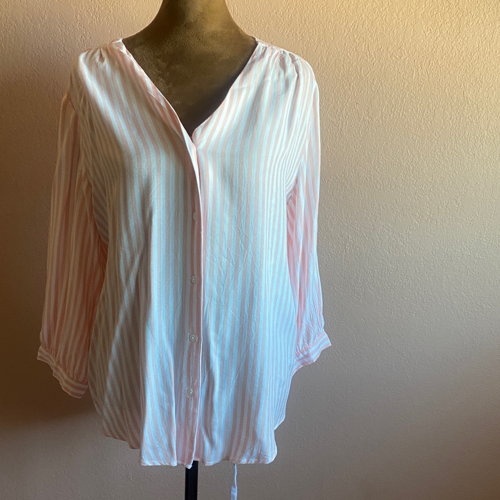 JONES NEW YORK  Pink Three Quarter and White Striped Button Down Shirt